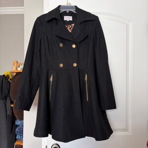 Laundry Flare Black Trench Coat Dress with Gold Hardware